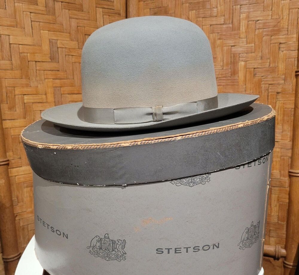 NOS VTG 40s Royal Stetson Playboy Fedora Hat Box Open Crown Silverbelly Fit sz 7